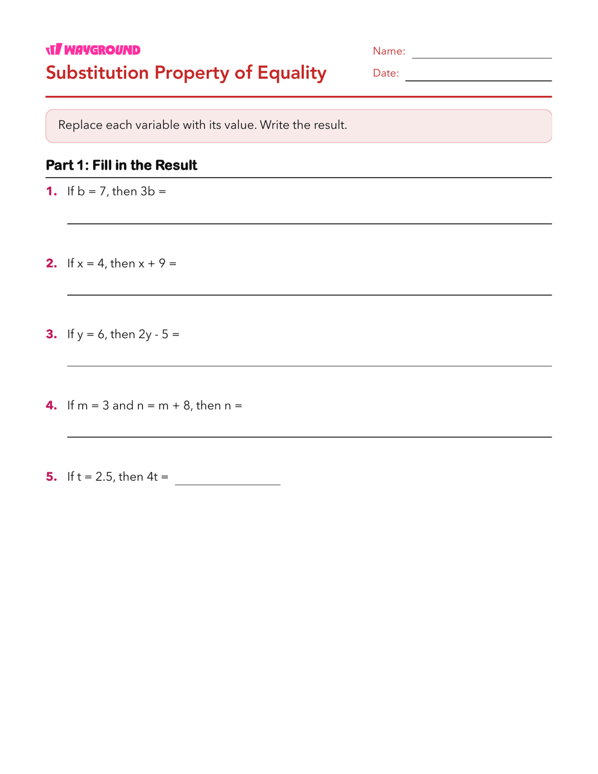 Substitution Property of Equality - Printable Properties-of-equality Worksheets - Wayground