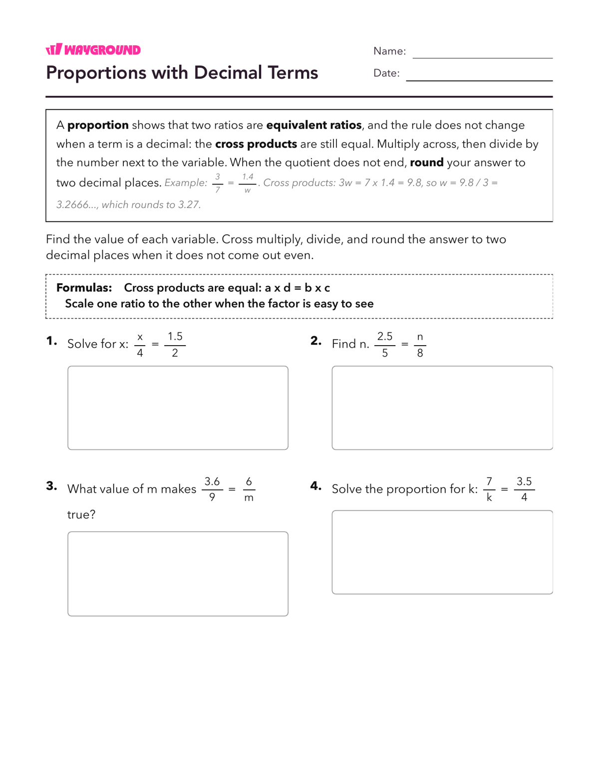 Proportions with Decimal Terms - Có thể in Mối-quan-hệ-tỷ-lệ Phiếu-bài-tập Lớp 6 - Quizizz