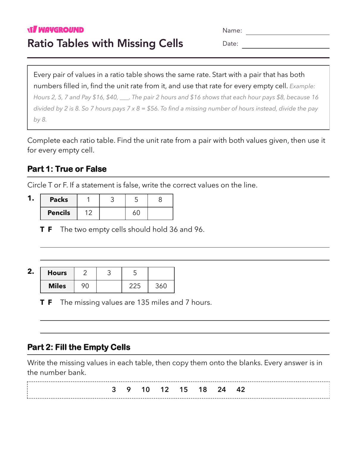 Ratio Tables with Missing Cells - Có thể in Mối-quan-hệ-tỷ-lệ Phiếu-bài-tập Lớp 6 - Quizizz