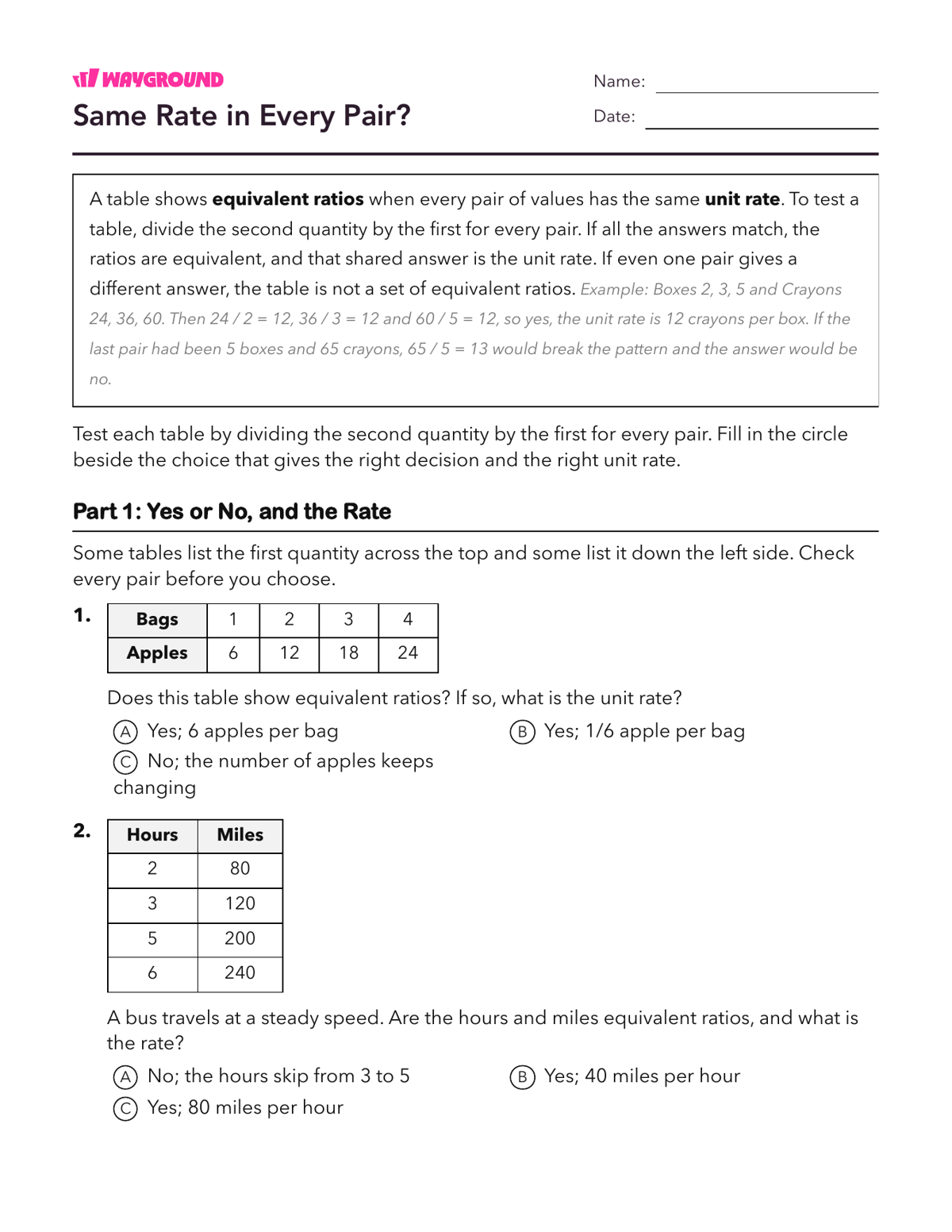 Same Rate in Every Pair? - Có thể in Mối-quan-hệ-tỷ-lệ Phiếu-bài-tập Lớp 6 - Quizizz