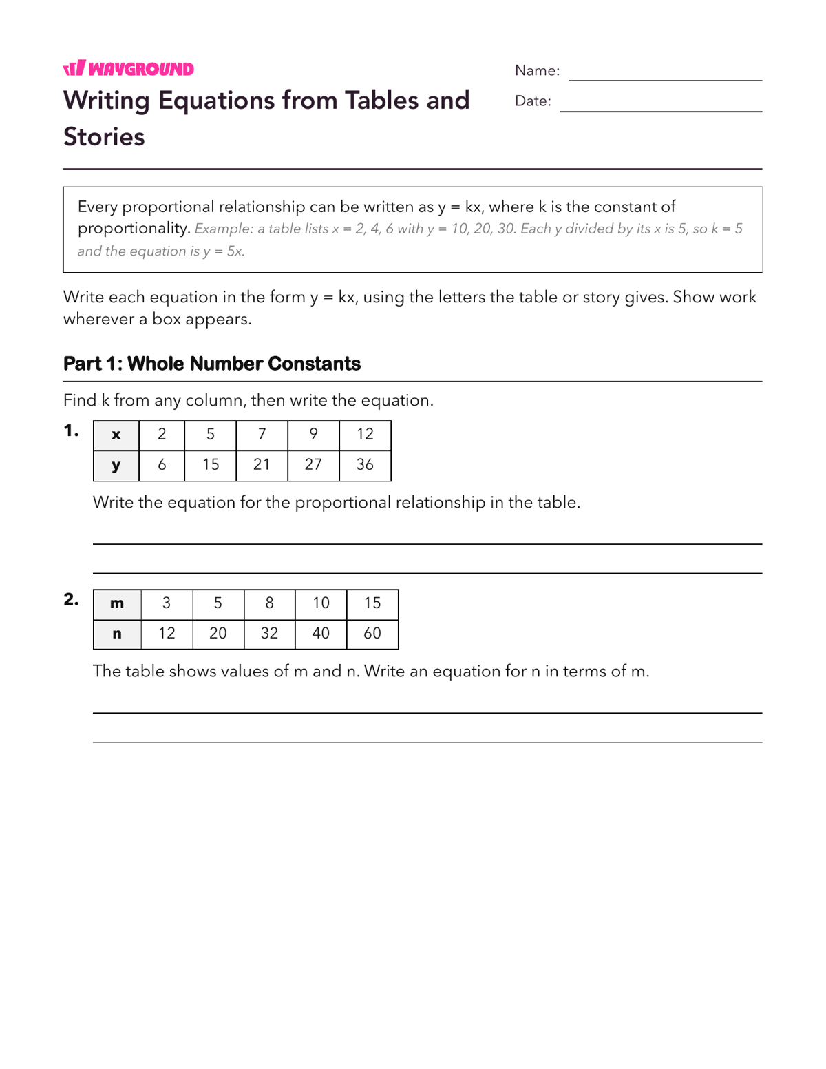 Writing Equations from Tables and Stories - Có thể in Mối-quan-hệ-tỷ-lệ Phiếu-bài-tập Lớp 7 - Quizizz