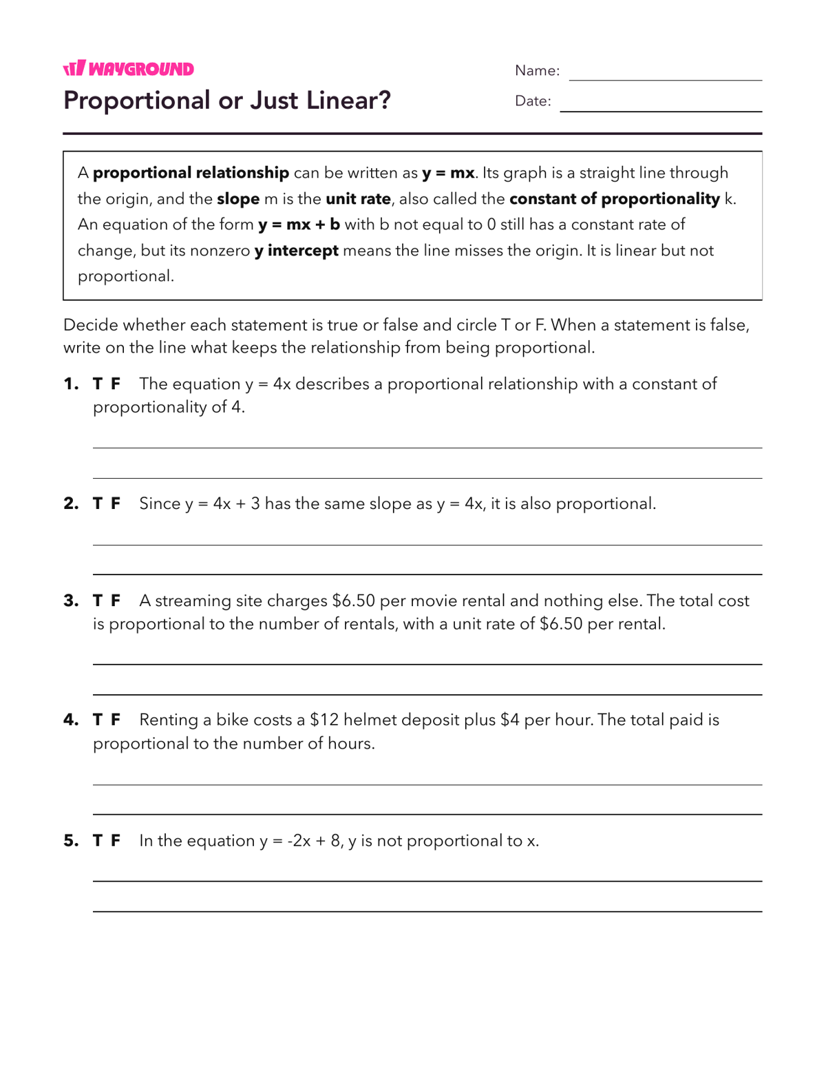 Proportional or Just Linear? - Có thể in Mối-quan-hệ-tỷ-lệ Phiếu-bài-tập Lớp 8 - Quizizz