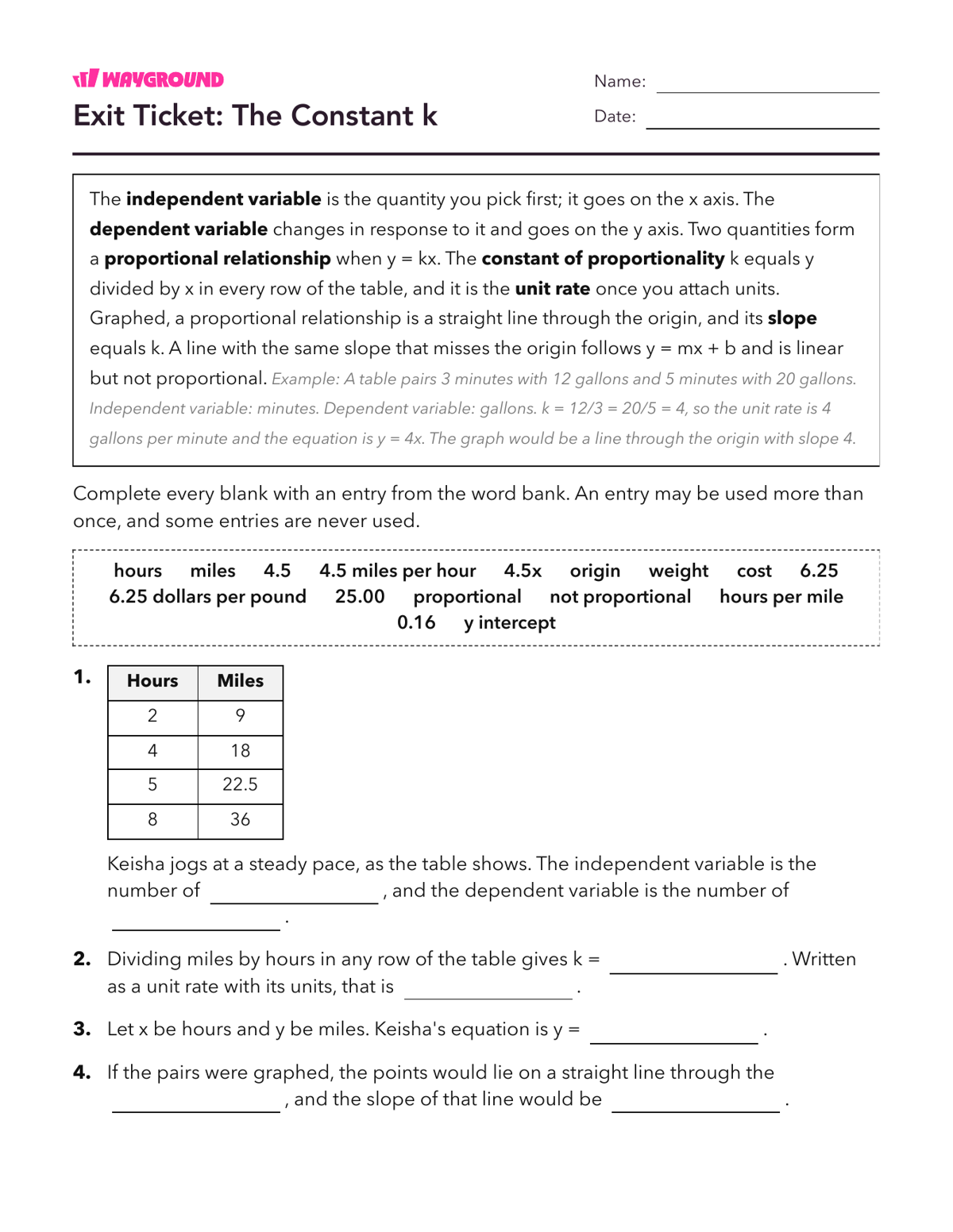 Exit Ticket: The Constant k - Có thể in Mối-quan-hệ-tỷ-lệ Phiếu-bài-tập Lớp 8 - Quizizz