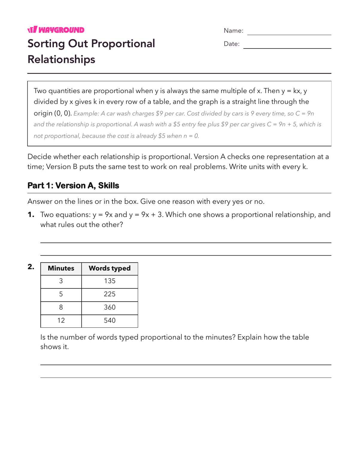Sorting Out Proportional Relationships - Có thể in Mối-quan-hệ-tỷ-lệ Phiếu-bài-tập - Quizizz