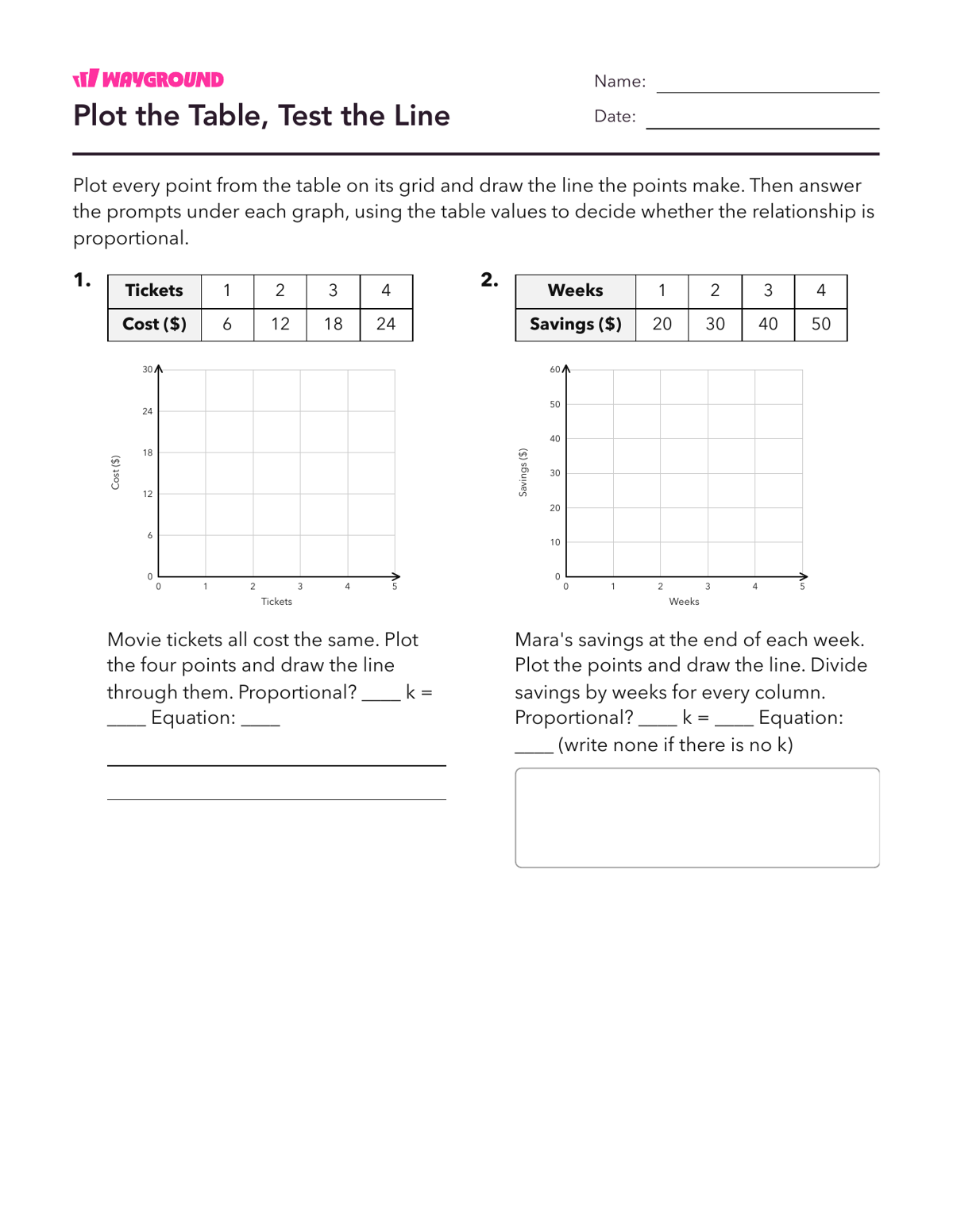 Plot the Table, Test the Line - Có thể in Mối-quan-hệ-tỷ-lệ Phiếu-bài-tập - Quizizz