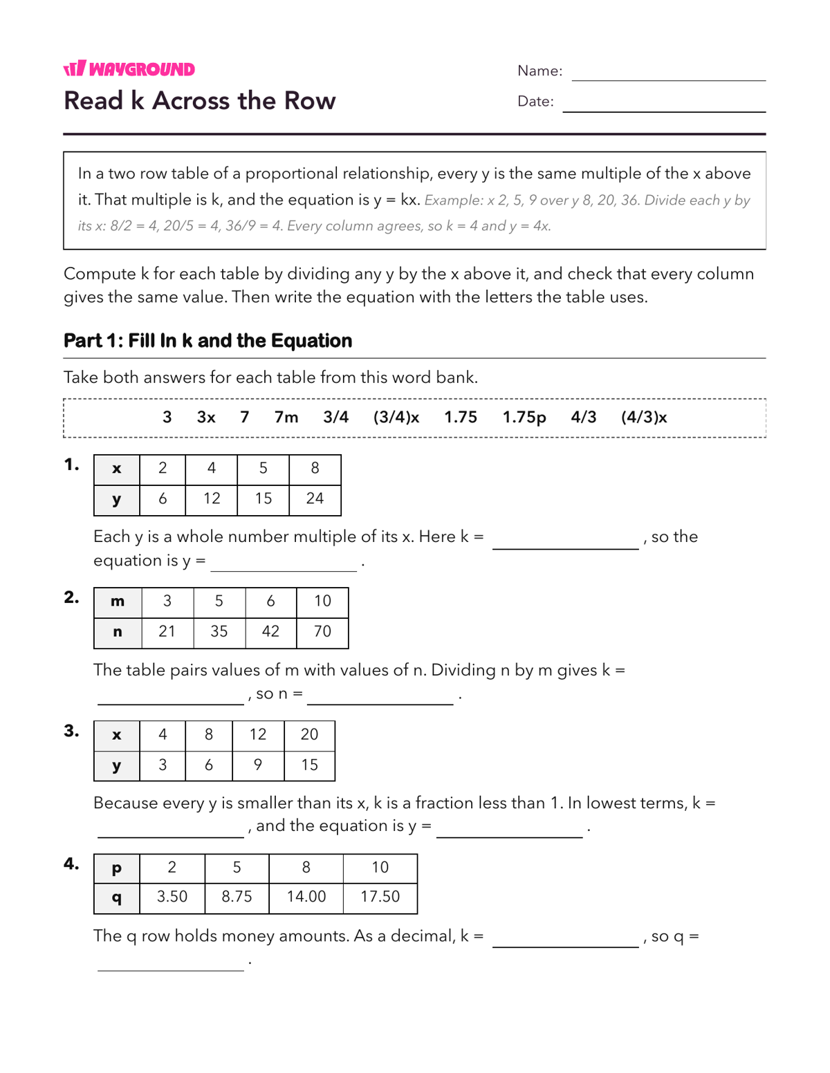 Read k Across the Row - Có thể in Mối-quan-hệ-tỷ-lệ Phiếu-bài-tập - Quizizz