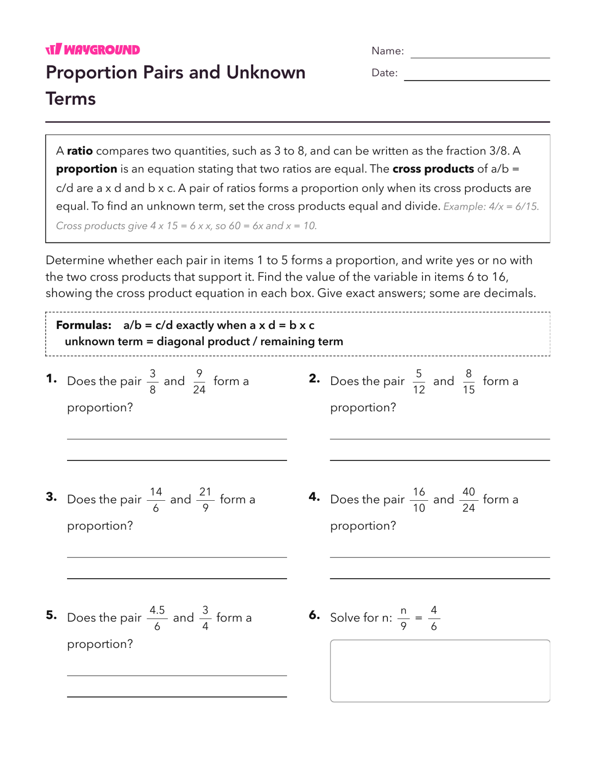 Proportion Pairs and Unknown Terms - Có thể in Mối-quan-hệ-tỷ-lệ Phiếu-bài-tập - Quizizz