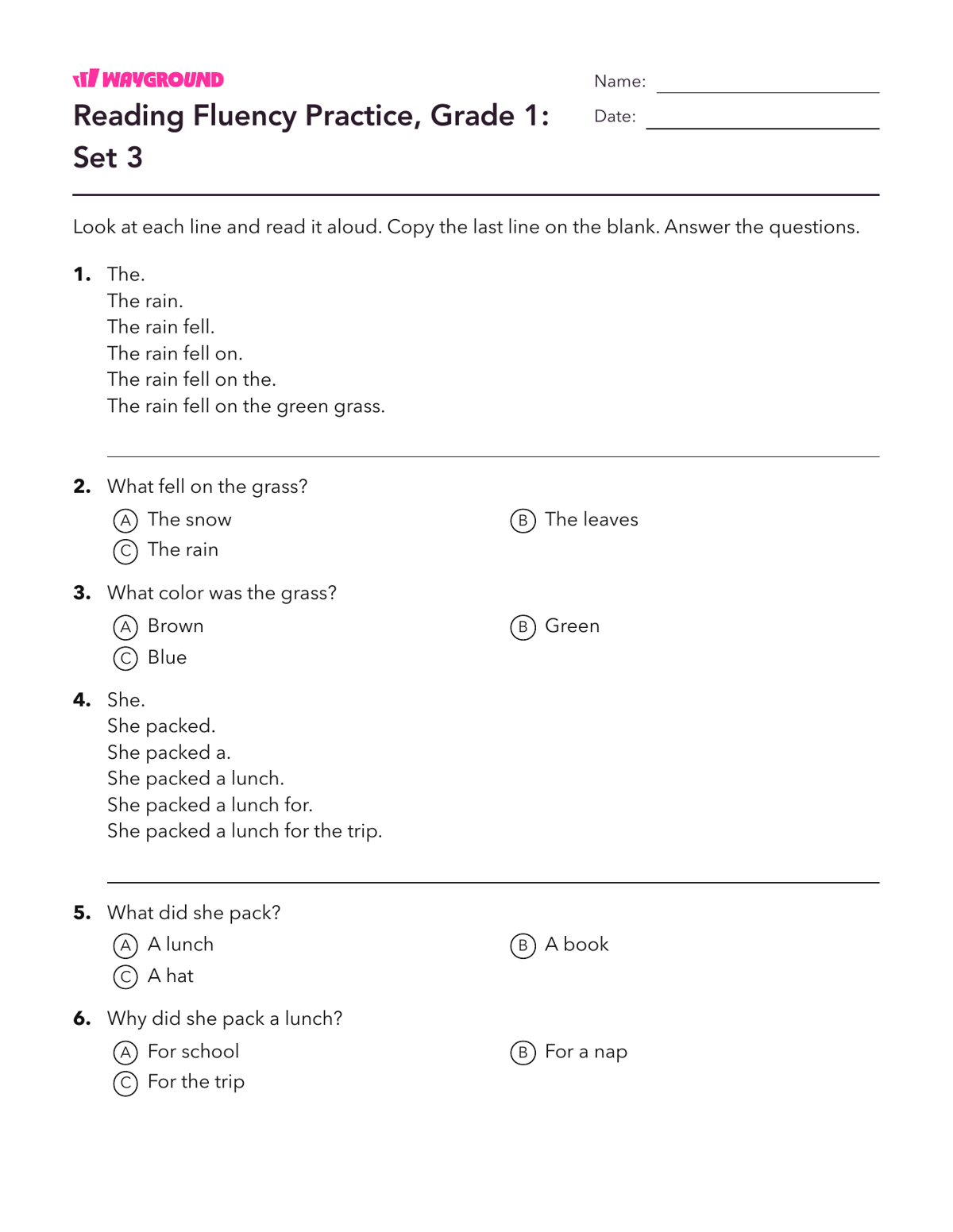 Reading Fluency Practice, Grade 1: Set 3 - Imprimible Fluidez-de-lectura Hojas-de-trabajo Grado 1 - Wayground