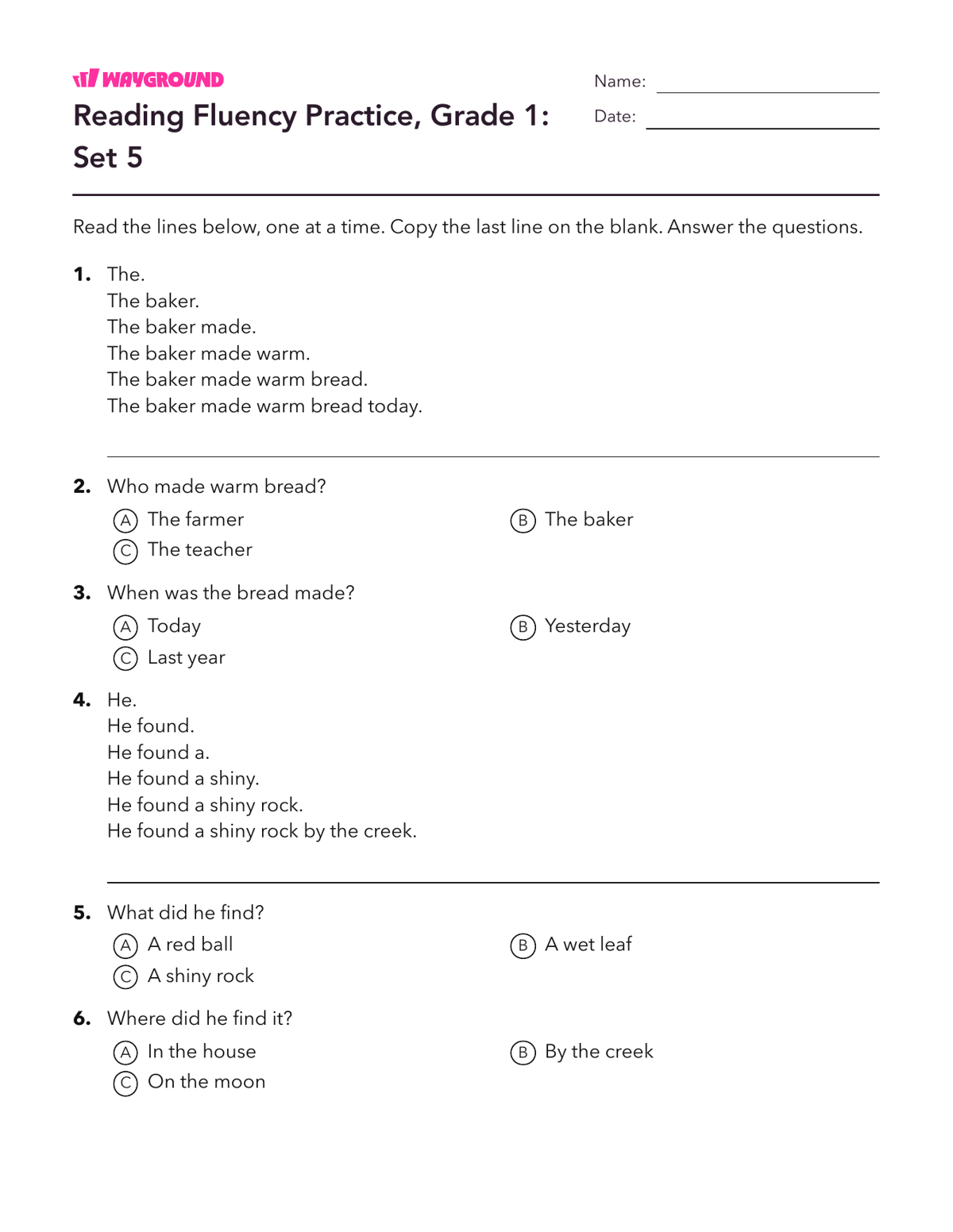 Reading Fluency Practice, Grade 1: Set 5 - Imprimible Fluidez-de-lectura Hojas-de-trabajo Grado 1 - Wayground