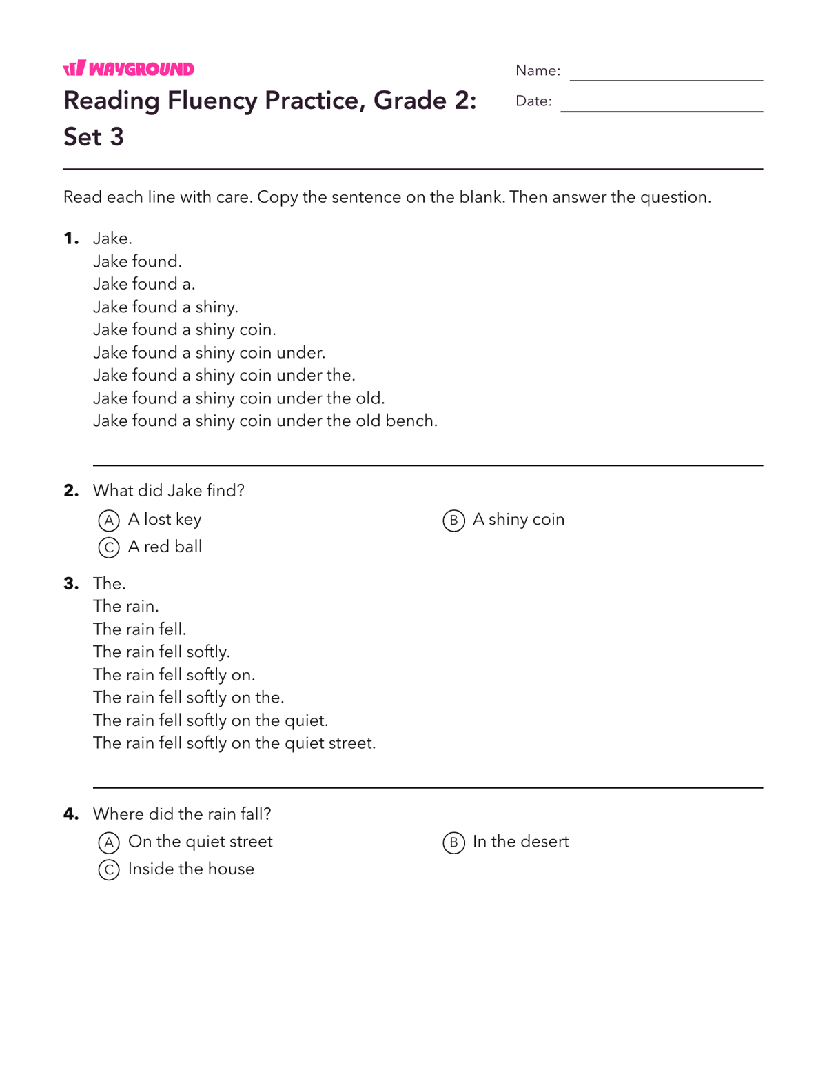 Reading Fluency Practice, Grade 2: Set 3 - Imprimible Fluidez-de-lectura Hojas-de-trabajo Grado 2 - Wayground