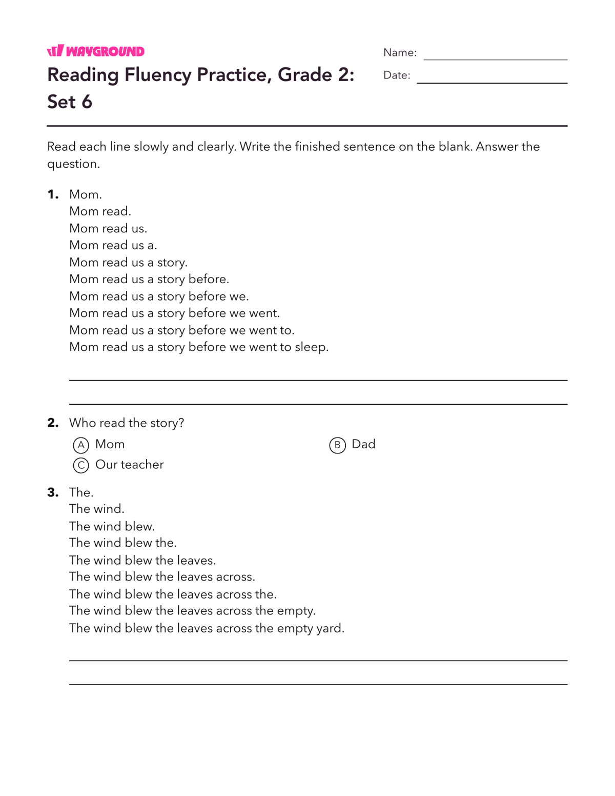 Reading Fluency Practice, Grade 2: Set 6 - Imprimible Fluidez-de-lectura Hojas-de-trabajo Grado 2 - Wayground