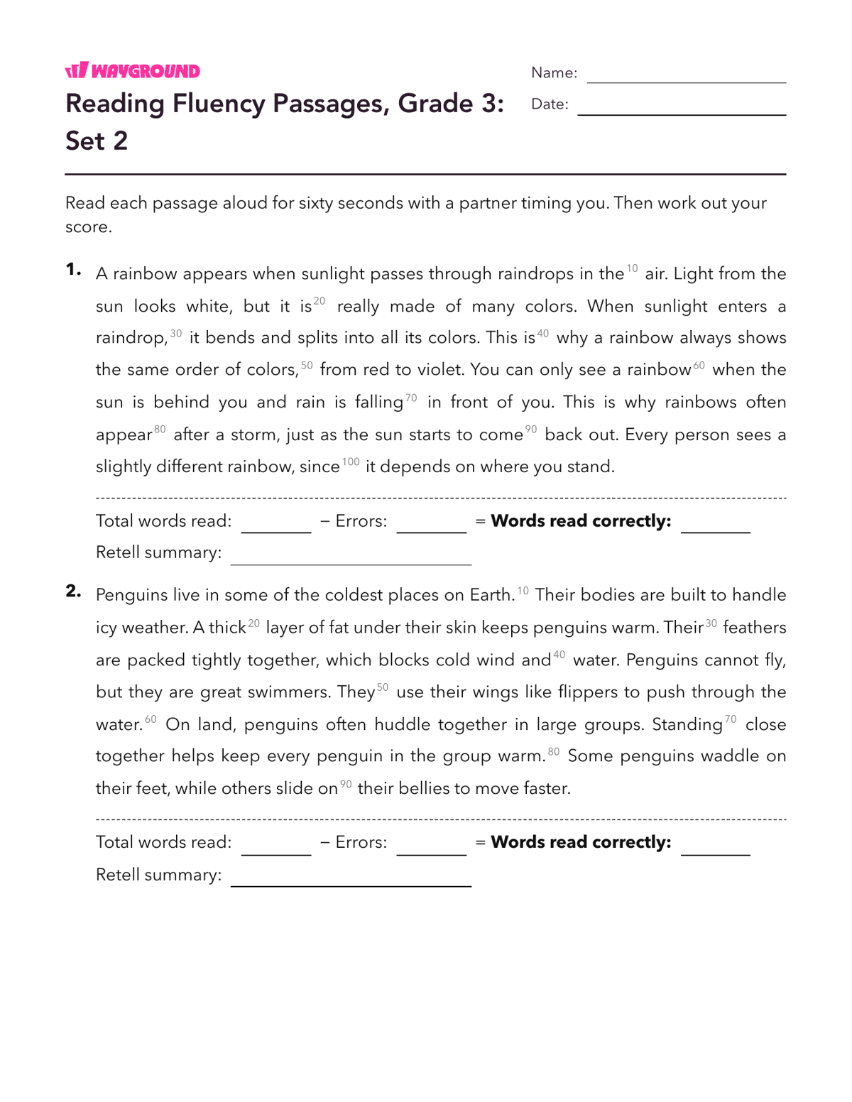 Reading Fluency Passages, Grade 3: Set 2 - Imprimible Fluidez-de-lectura Hojas-de-trabajo Grado 3 - Wayground
