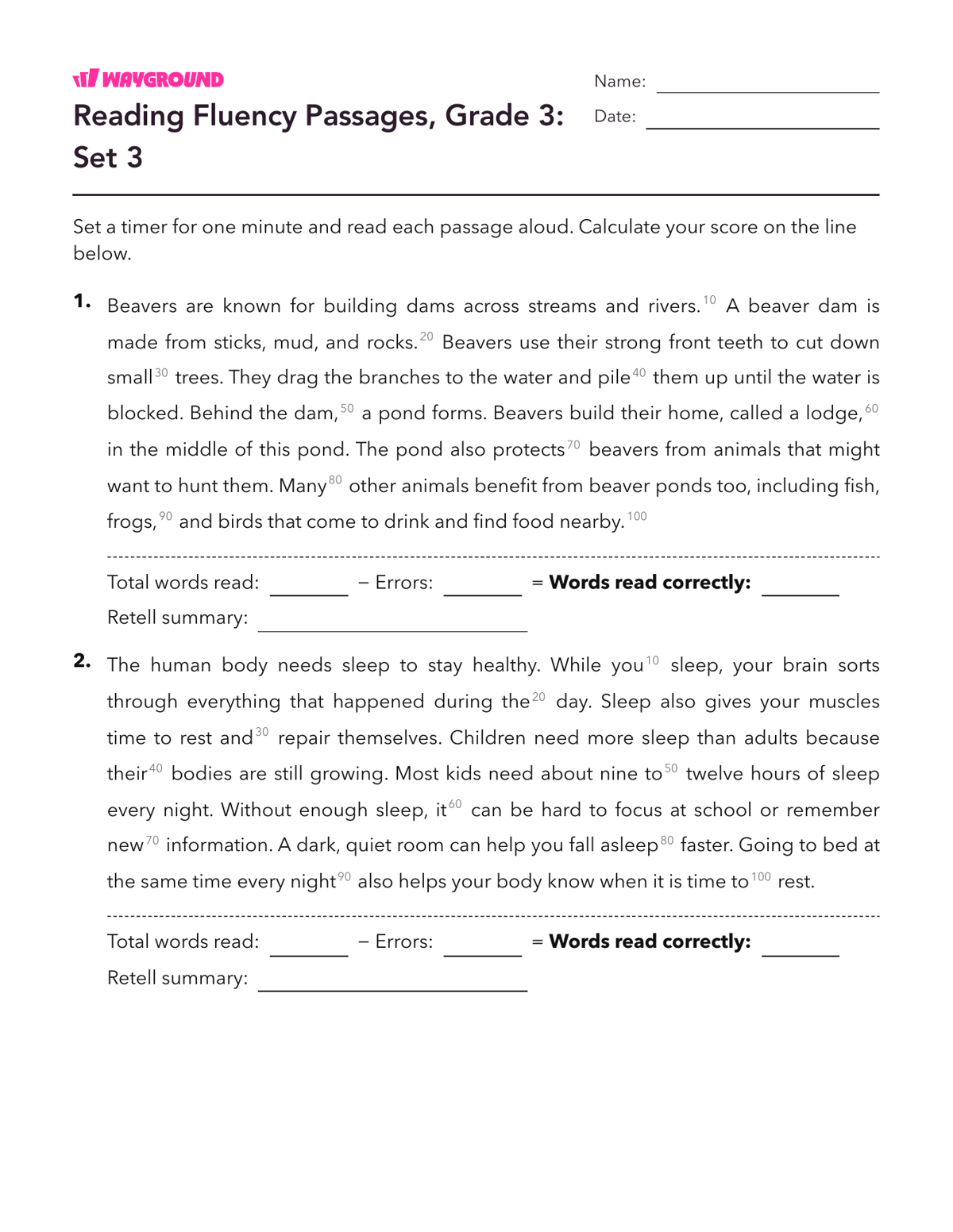 Reading Fluency Passages, Grade 3: Set 3 - Imprimible Fluidez-de-lectura Hojas-de-trabajo Grado 3 - Wayground