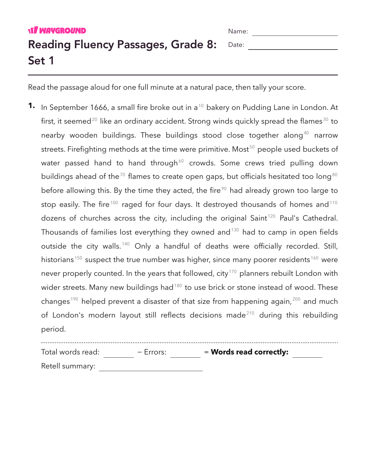 Reading Fluency Passages, Grade 8: Set 1 - Imprimible Fluidez-de-lectura Hojas-de-trabajo Grado 8 - Wayground