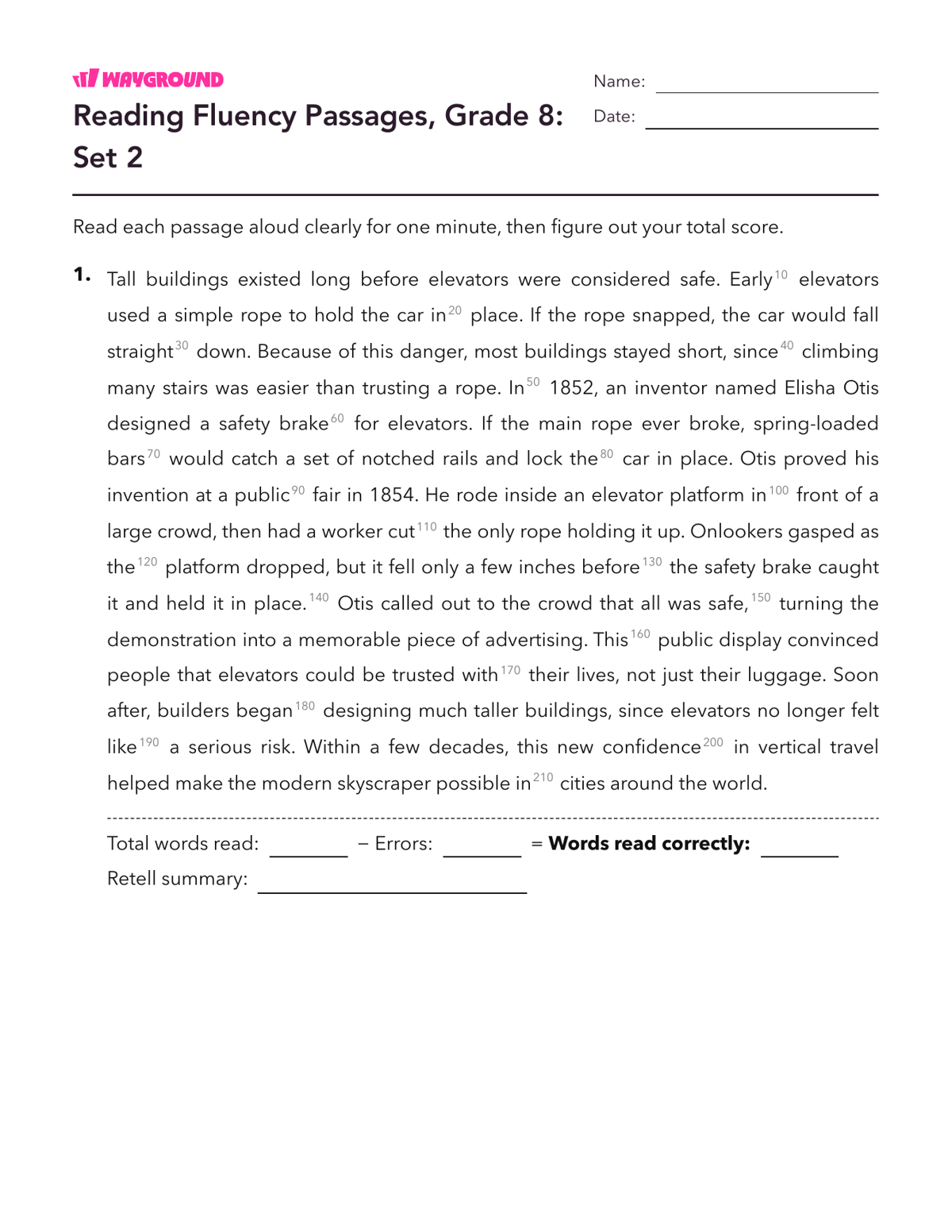 Reading Fluency Passages, Grade 8: Set 2 - Imprimible Fluidez-de-lectura Hojas-de-trabajo Grado 8 - Wayground