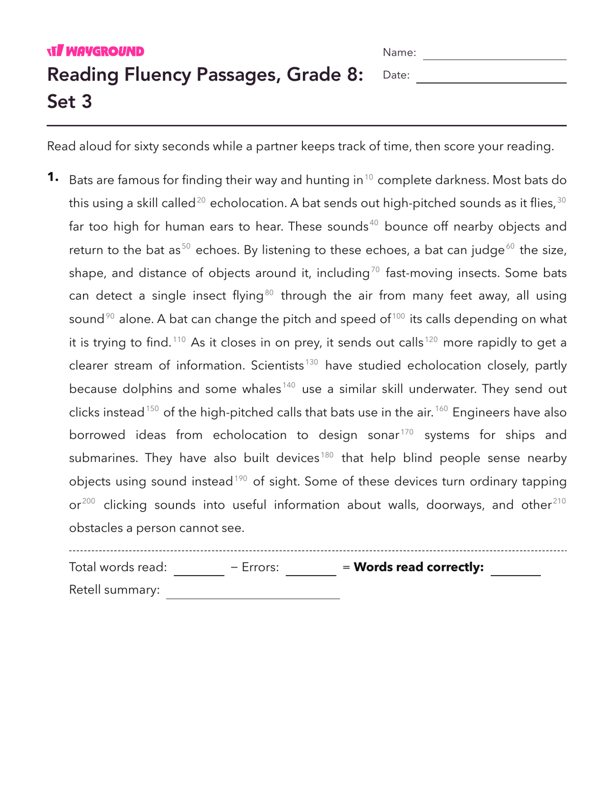Reading Fluency Passages, Grade 8: Set 3 - Imprimible Fluidez-de-lectura Hojas-de-trabajo Grado 8 - Wayground