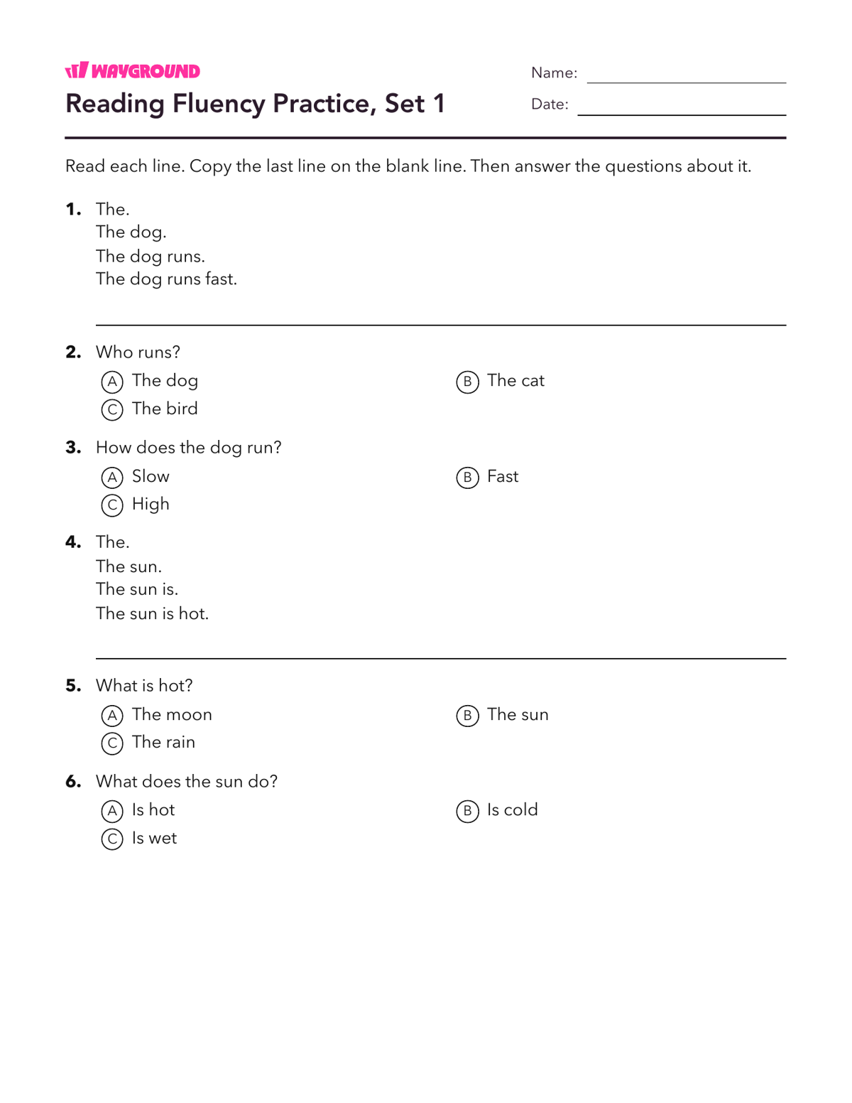Reading Fluency Practice, Set 1 - Imprimible Fluidez-de-lectura Hojas-de-trabajo Guardería - Wayground