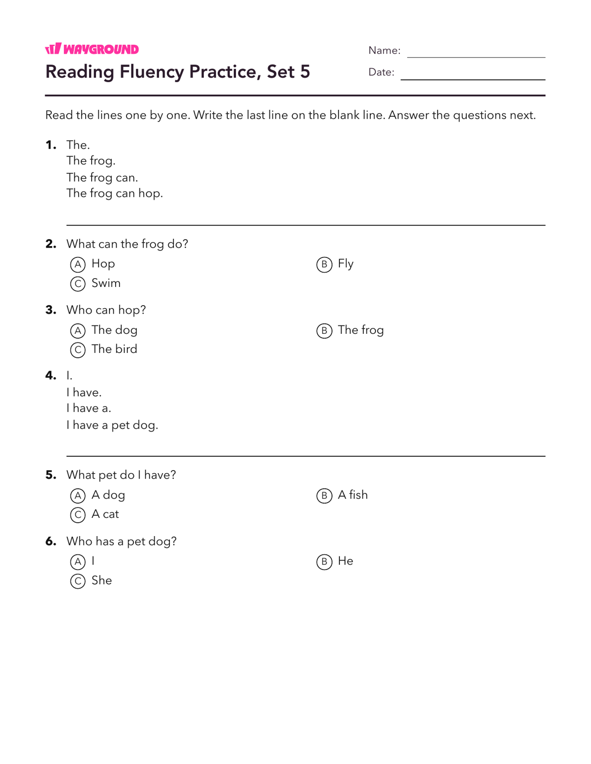 Reading Fluency Practice, Set 5 - Imprimible Fluidez-de-lectura Hojas-de-trabajo Guardería - Wayground