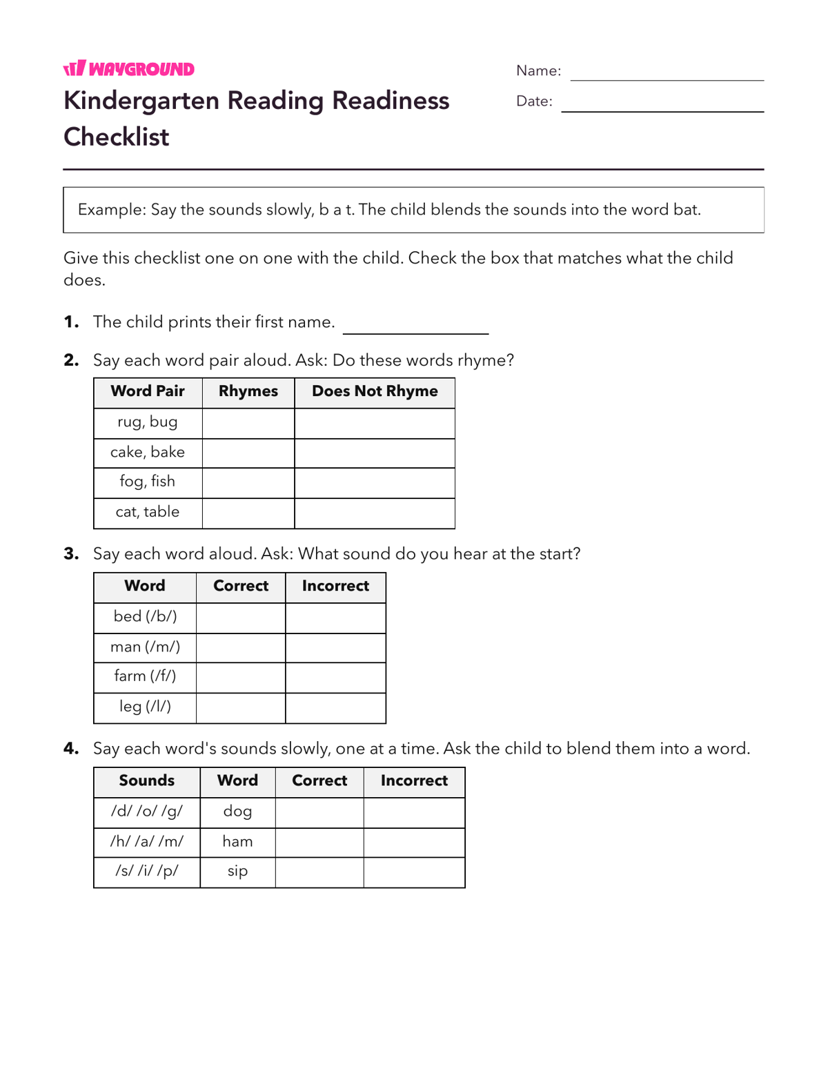 Kindergarten Reading Readiness Checklist - Imprimible Fluidez-de-lectura Hojas-de-trabajo Guardería - Wayground