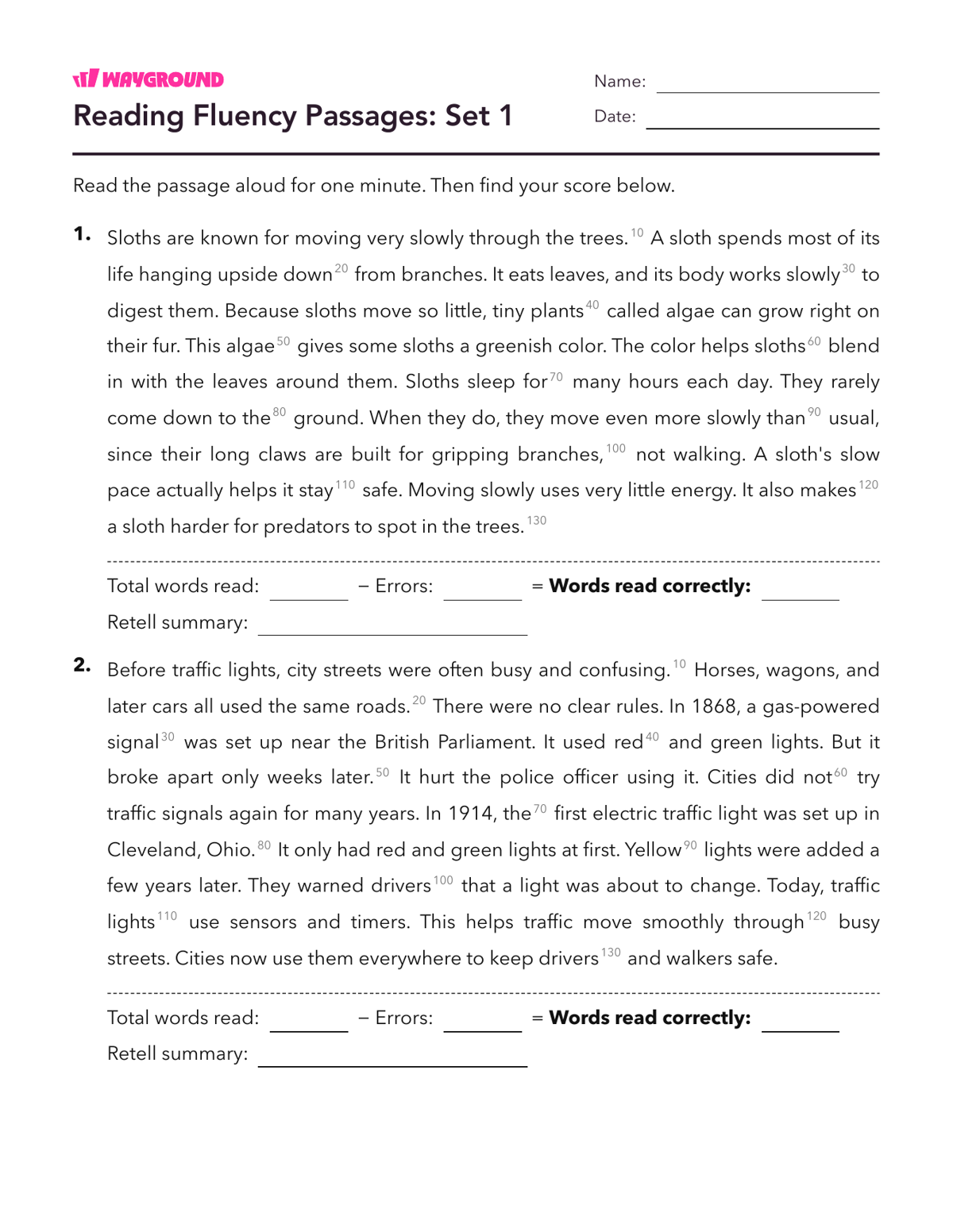 Reading Fluency Passages: Set 1 - Dapat dicetak Kelancaran-membaca Lembar-kerja - Wayground