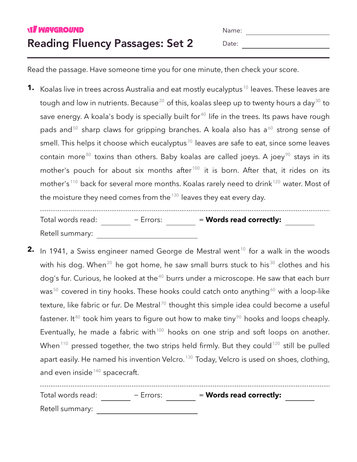 Reading Fluency Passages: Set 2 - Dapat dicetak Kelancaran-membaca Lembar-kerja - Wayground