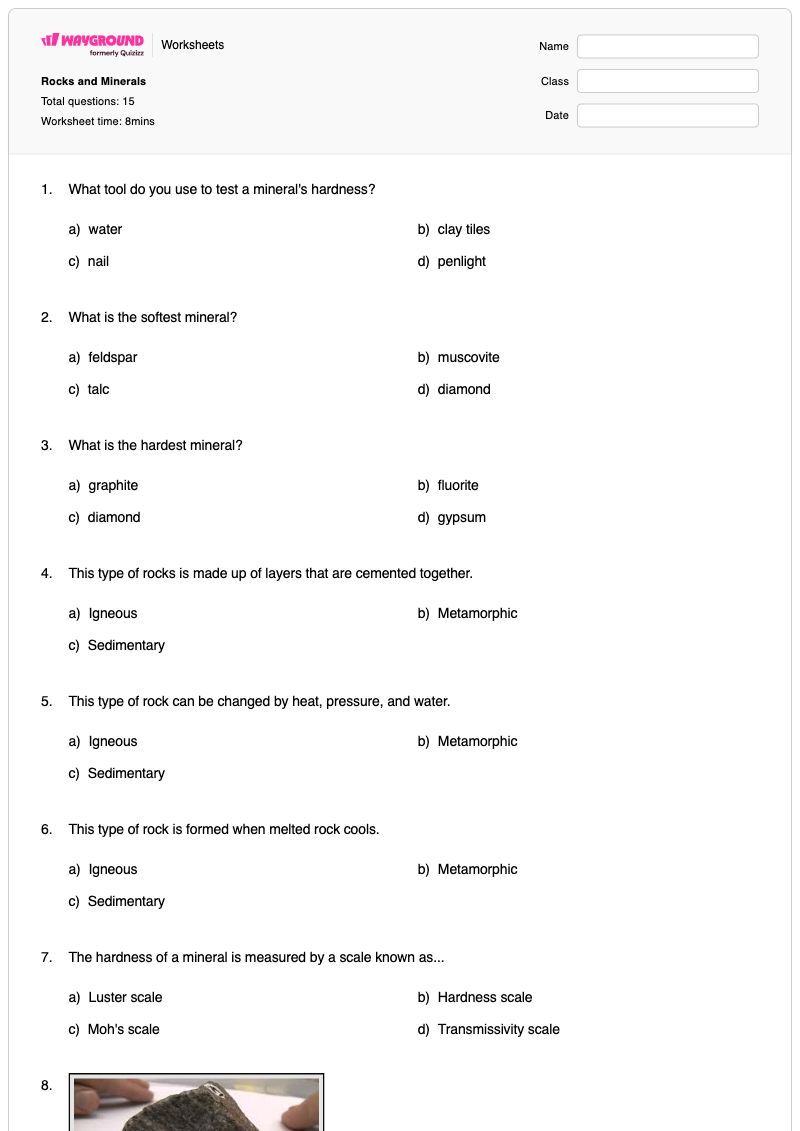 Rocks and Minerals - พิมพ์ได้ หินและแร่ธาตุ เวิร์กชีท ระดับ 3 - Wayground