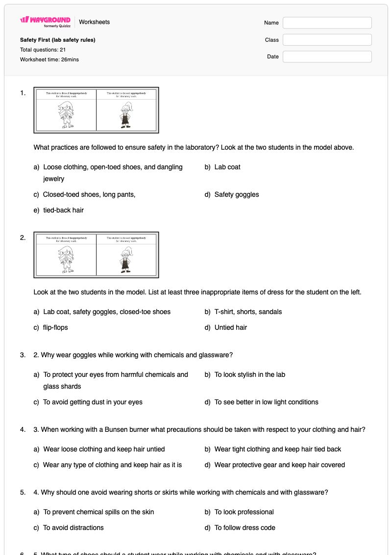 Safety First (lab safety rules) - พิมพ์ได้ Safety-equipment เวิร์กชีท ระดับ 10 - Wayground