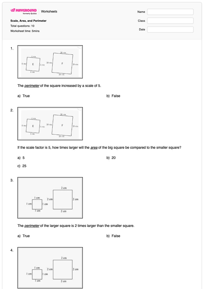 Scale, Area, and Perimeter - พิมพ์ได้ มาตราส่วนและการแปลงหน่วย เวิร์กชีท ระดับ 8 - Wayground