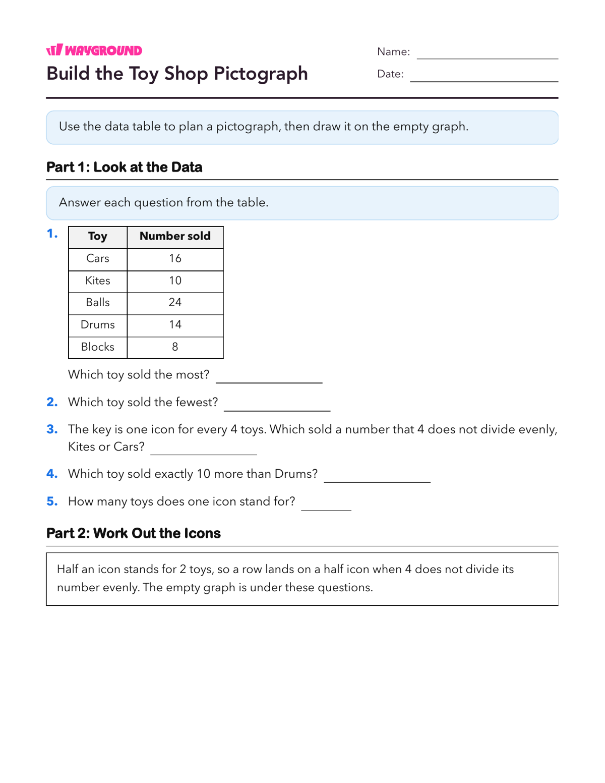 Build the Toy Shop Pictograph - Printable Scaled-pictographs Worksheets Grade 4 - Wayground
