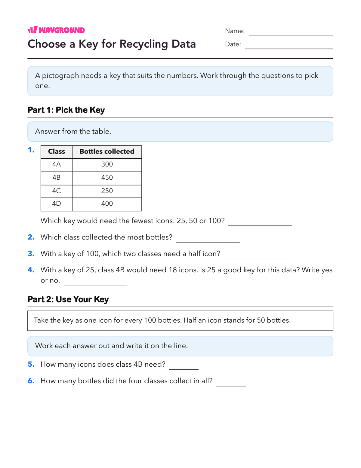 Choose a Key for Recycling Data - Printable Scaled-pictographs Worksheets Grade 4 - Wayground