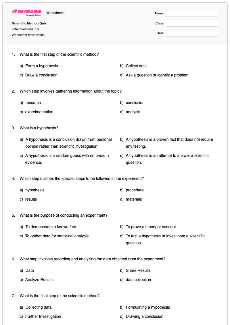 Scientific Method Quiz - พิมพ์ได้ Scientific-figures เวิร์กชีท ระดับ 6 - Wayground
