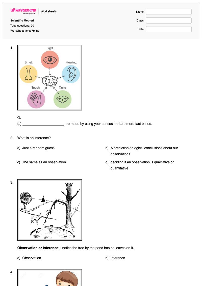 Scientific Method - พิมพ์ได้ การสังเกตทางวิทยาศาสตร์ เวิร์กชีท ระดับ 7 - Wayground