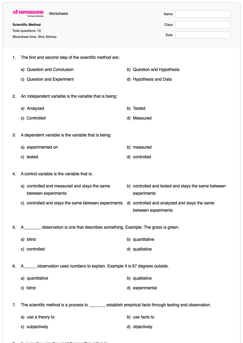 Scientific Method - พิมพ์ได้ Scientific-observation เวิร์กชีท ระดับ 8 - Wayground