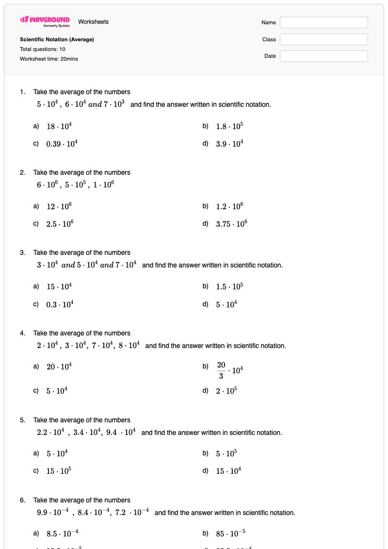 Scientific Notation (Average) - พิมพ์ได้ Weighted-averages เวิร์กชีท ระดับ 8 - Wayground