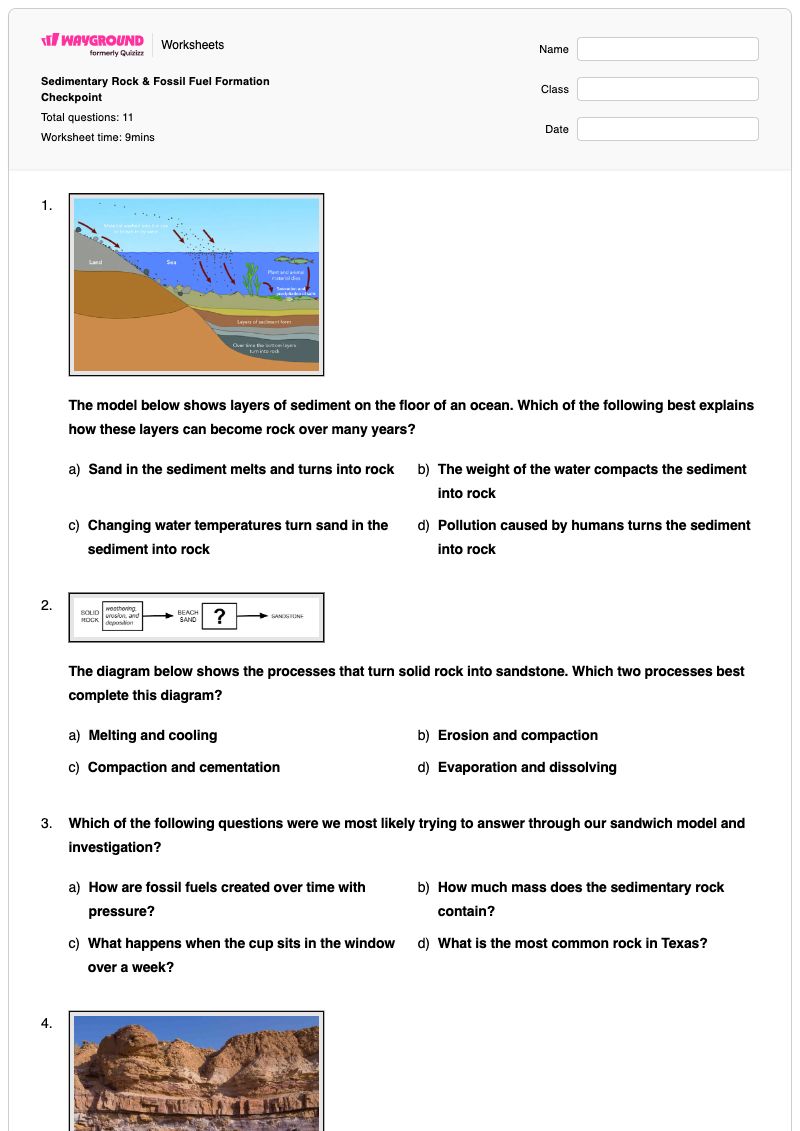 Sedimentary Rock & Fossil Fuel Formation Checkpoint - พิมพ์ได้ Ion-formation เวิร์กชีท - Wayground