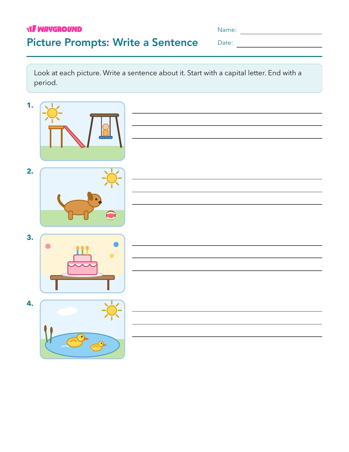 Picture Prompts: Write a Sentence - Dapat dicetak Pembuka-kalimat Lembar-kerja Kelas 1 - Wayground