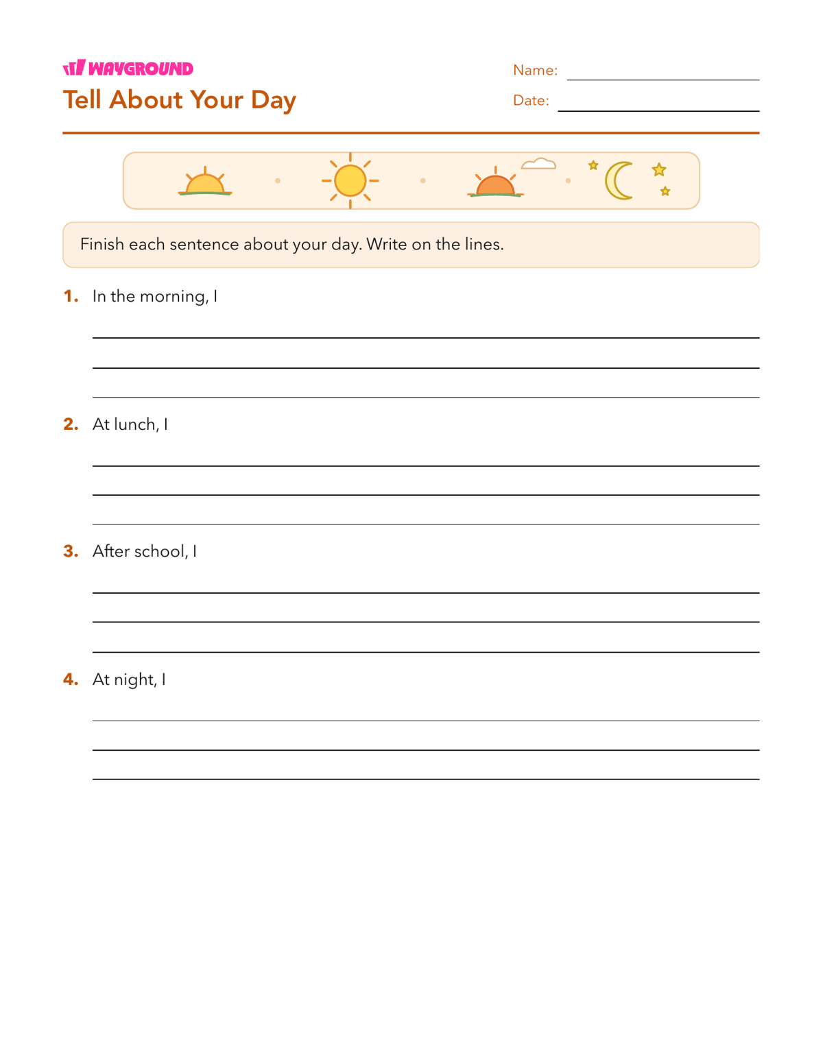 Tell About Your Day - Dapat dicetak Pembuka-kalimat Lembar-kerja Kelas 1 - Wayground