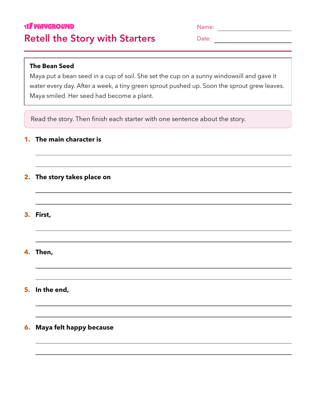 Retell the Story with Starters - Printable Sentence-starters Worksheets Grade 3 - Wayground