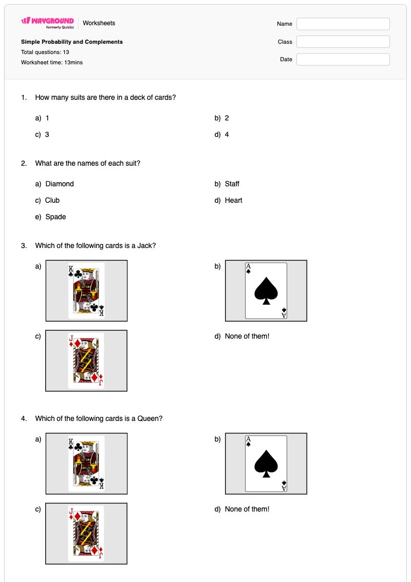 Simple Probability and Complements - พิมพ์ได้ Credit-card-statements เวิร์กชีท ระดับ 7 - Wayground