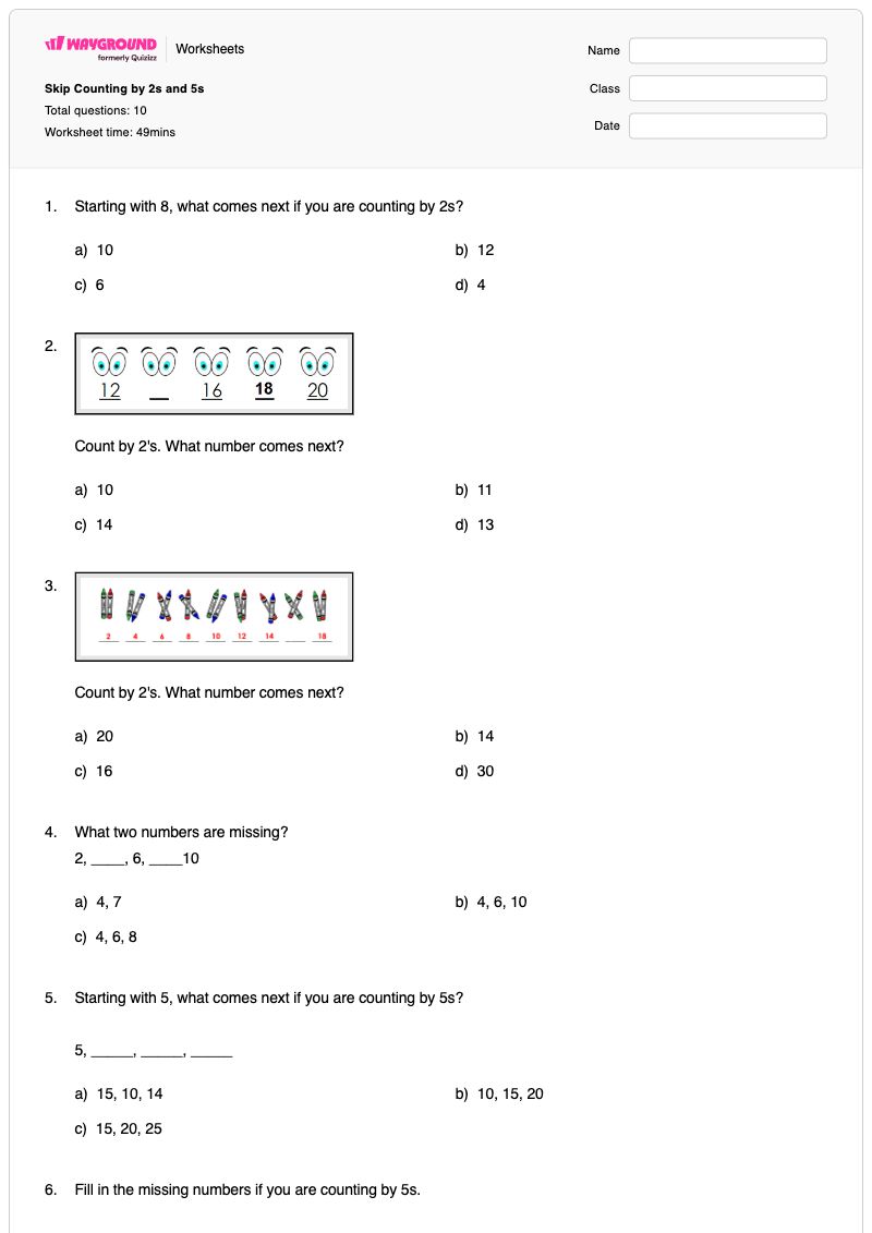 Skip Counting by 2s and 5s - พิมพ์ได้ Sorting-by-size เวิร์กชีท ระดับ 2 - Wayground