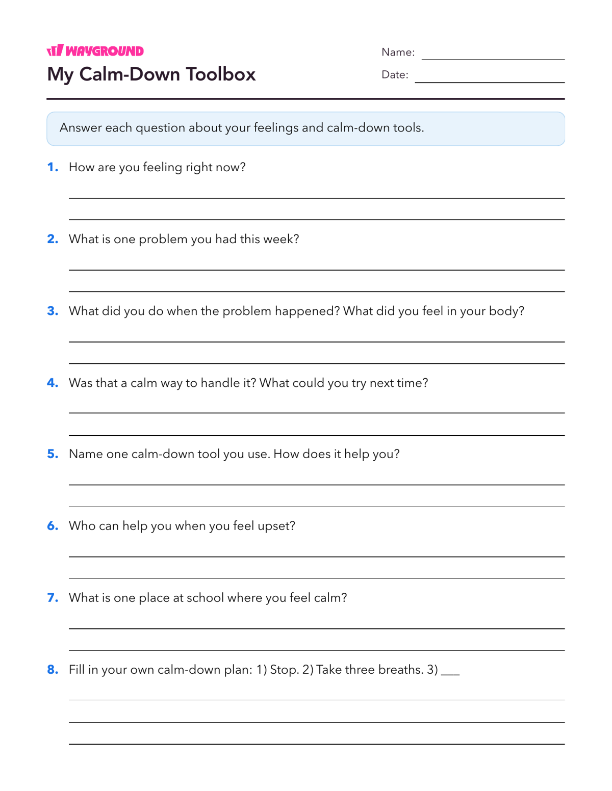 My Calm-Down Toolbox - Printable Social-emotional-learning Worksheets Class 2 - Wayground