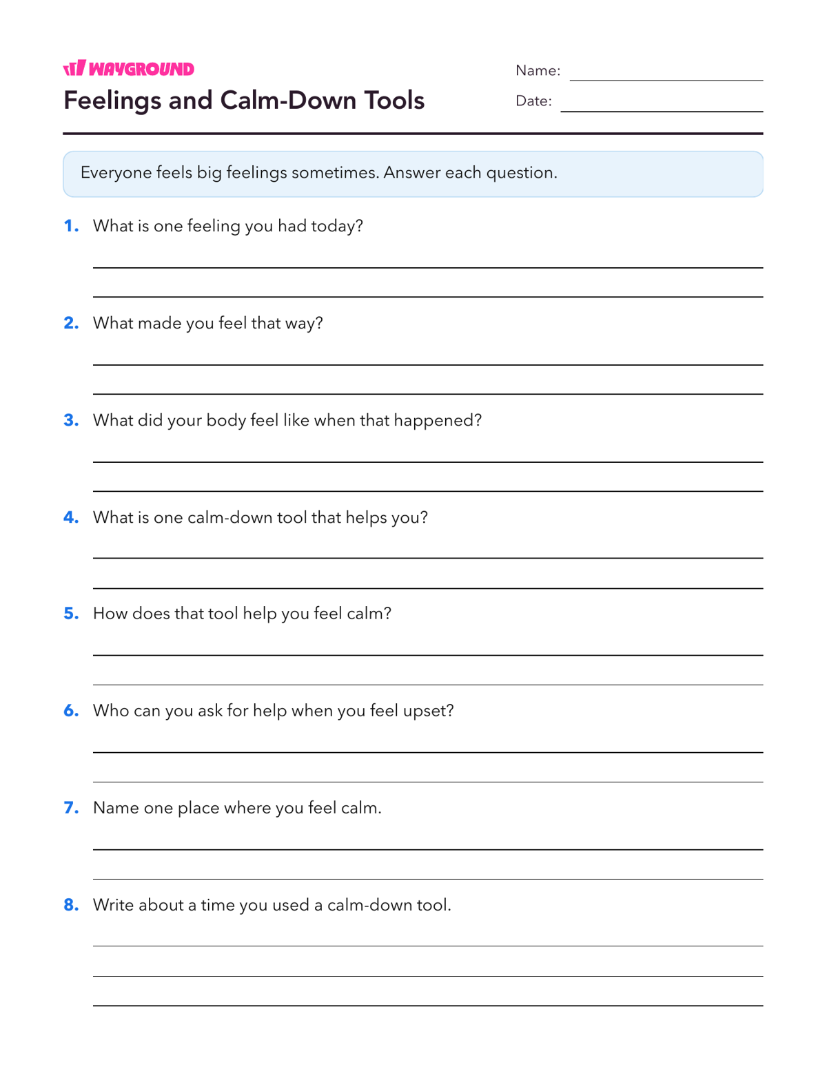 Feelings and Calm-Down Tools - Printable Social-emotional-learning Worksheets Class 2 - Wayground