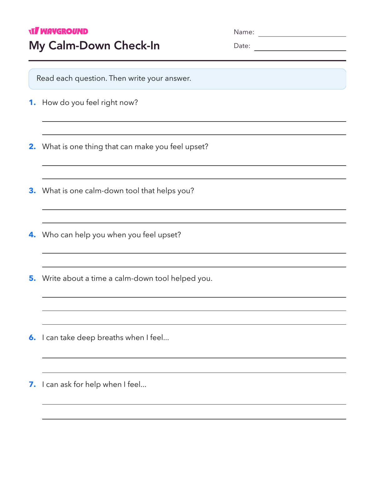 My Calm-Down Check-In - Printable Social-emotional-learning Worksheets Class 2 - Wayground