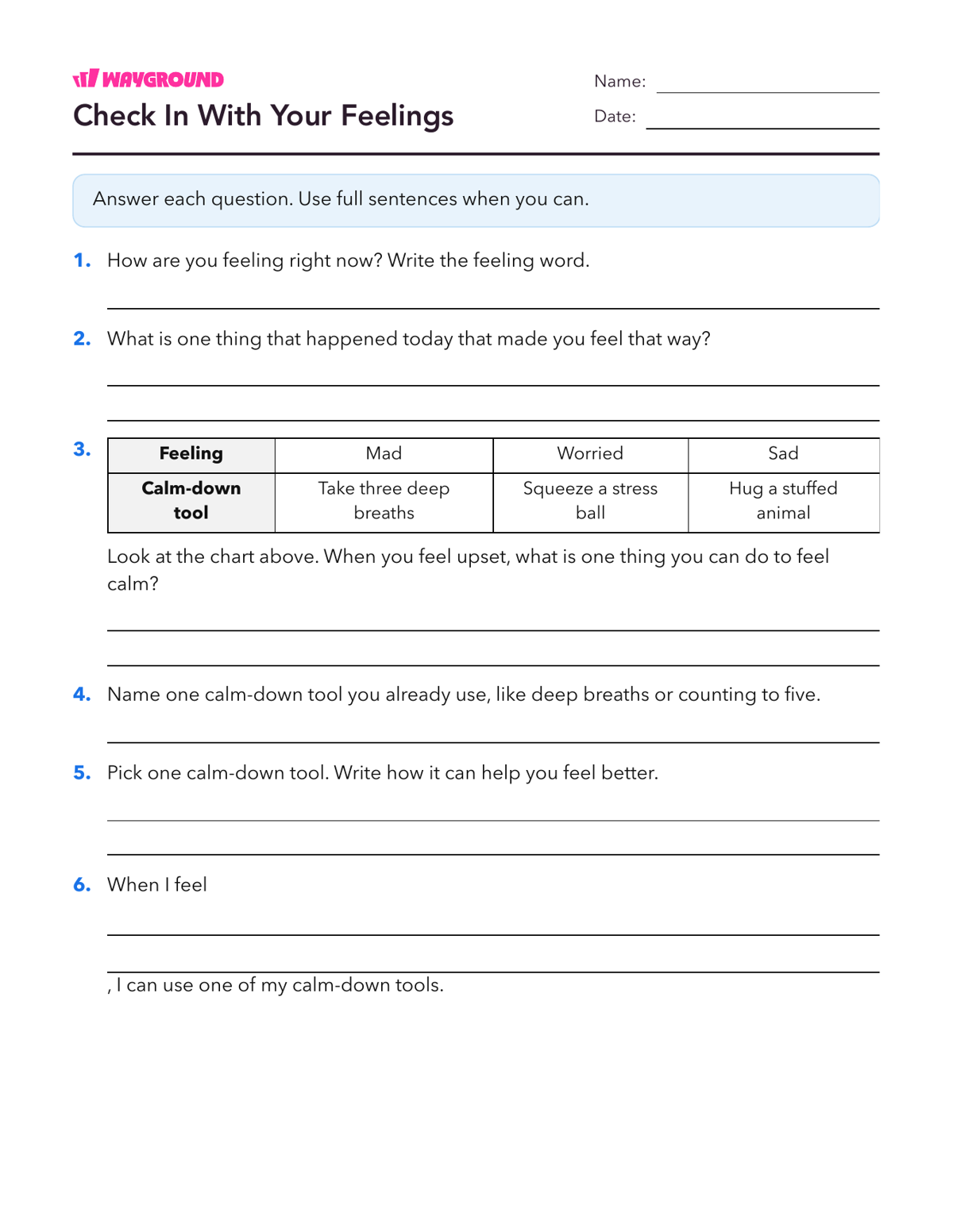 Check In With Your Feelings - Printable Social-emotional-learning Worksheets Class 2 - Wayground