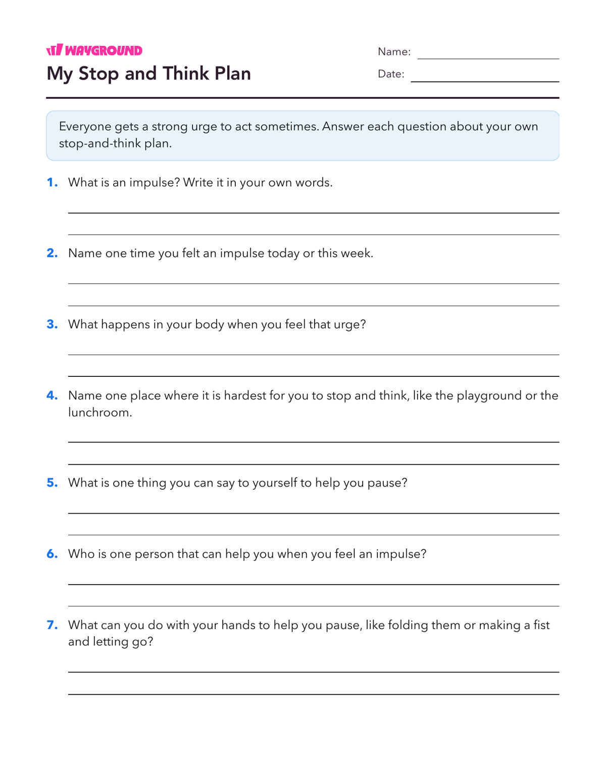 My Stop and Think Plan - Printable Social-emotional-learning Worksheets Class 2 - Wayground