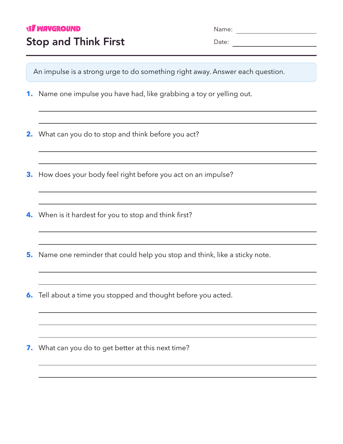 Stop and Think First - Printable Social-emotional-learning Worksheets Class 2 - Wayground