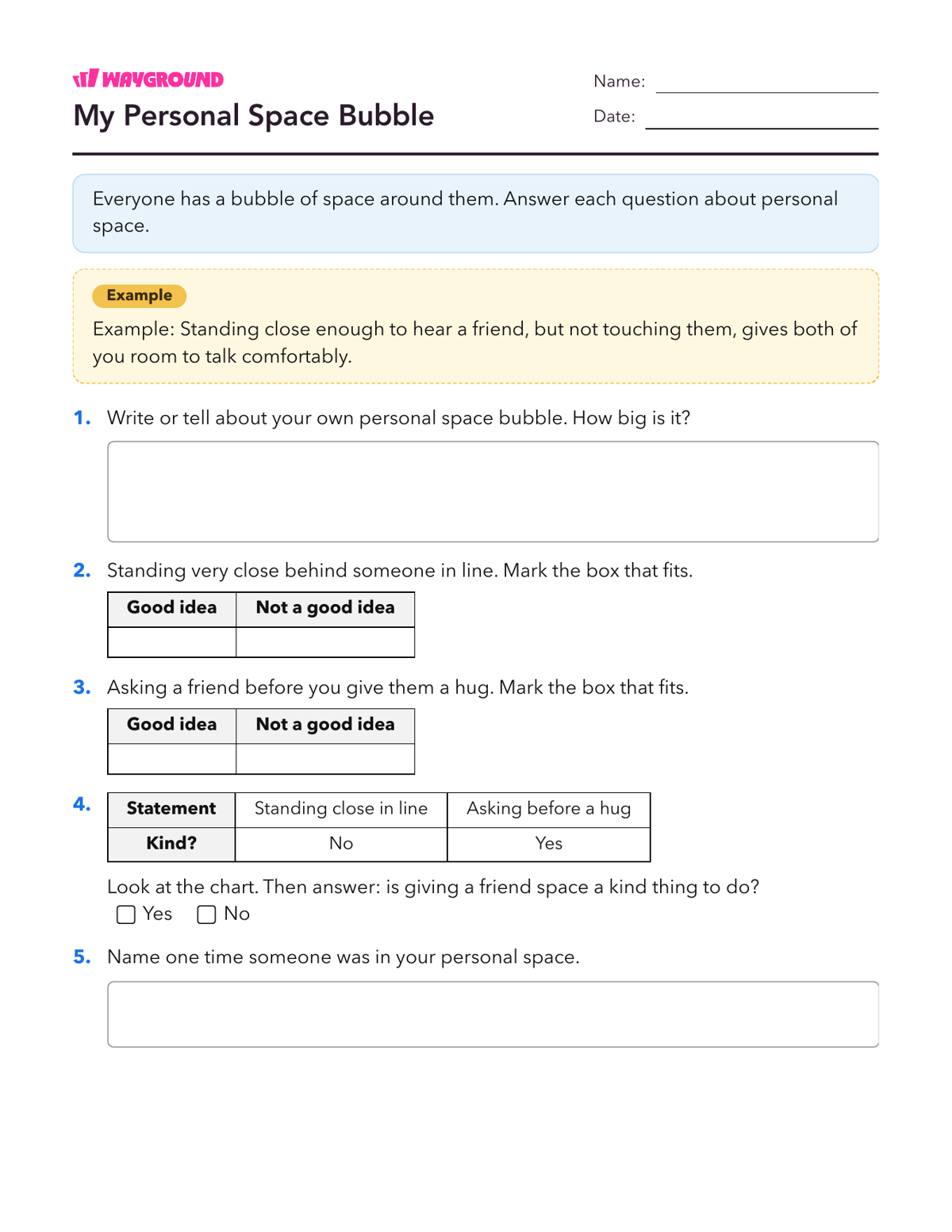 My Personal Space Bubble - Printable Social-emotional-learning Worksheets Class 2 - Wayground
