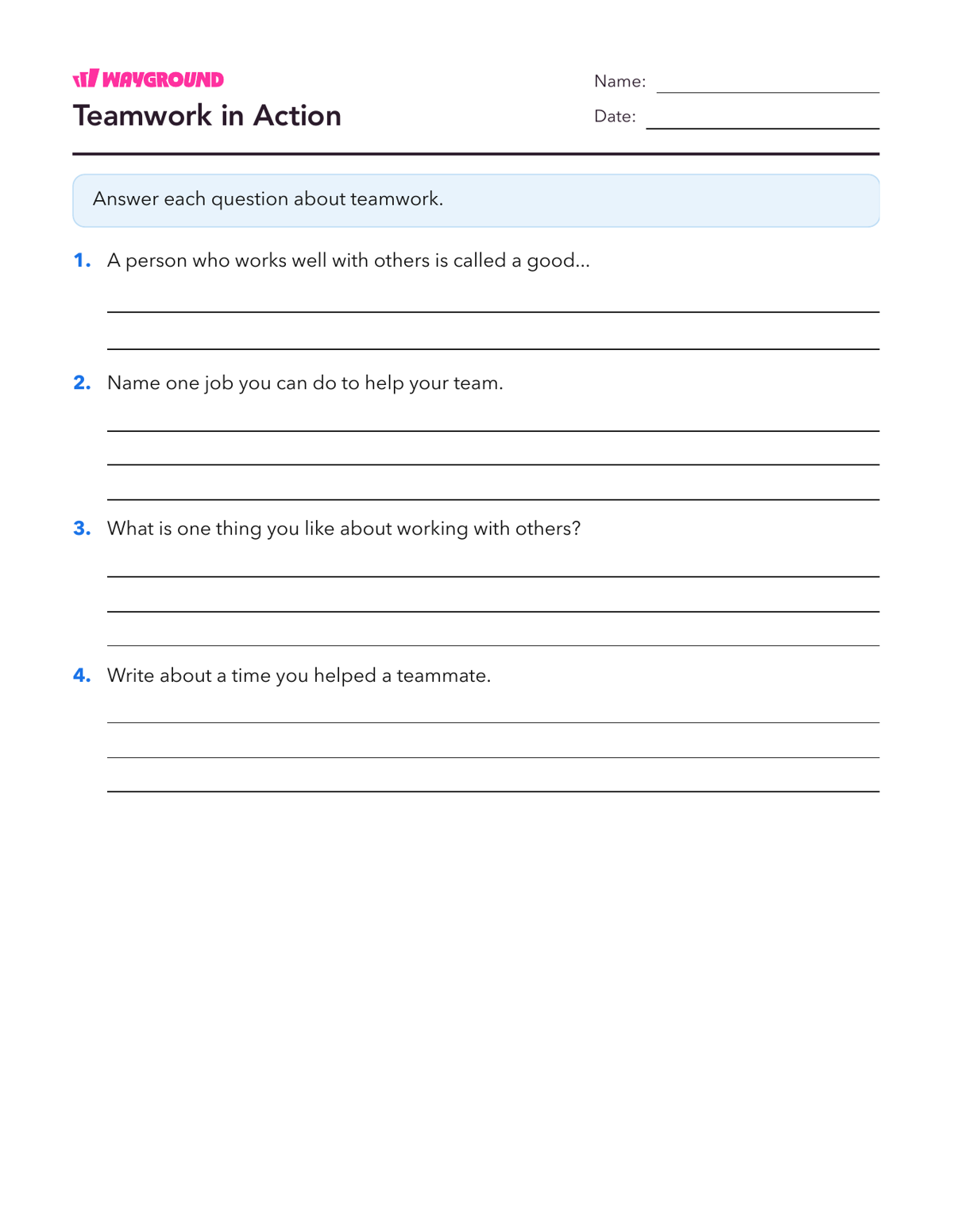 Teamwork in Action - Printable Social-emotional-learning Worksheets Class 2 - Wayground