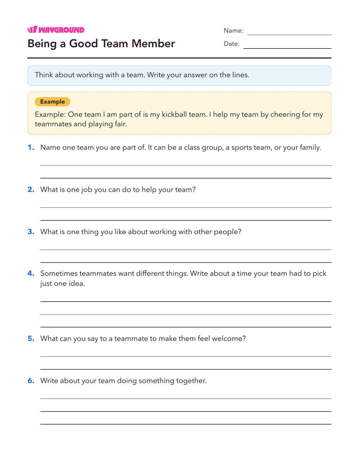 Being a Good Team Member - Printable Social-emotional-learning Worksheets Class 2 - Wayground