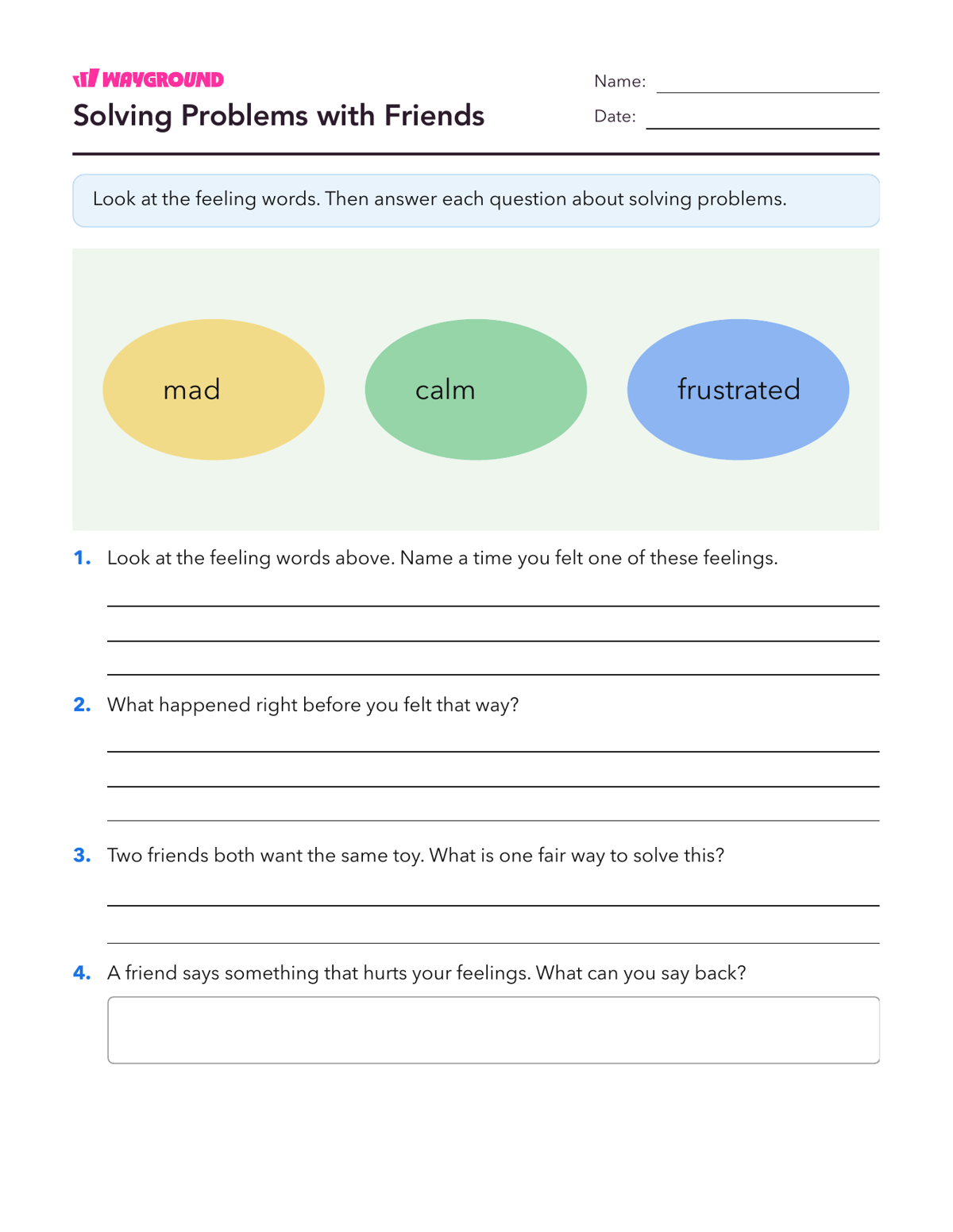 Solving Problems with Friends - Printable Social-emotional-learning Worksheets Class 2 - Wayground